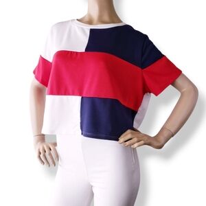 Forever 21 Plus Red, White & Blue Color Block Retro Inspired Boxy Top